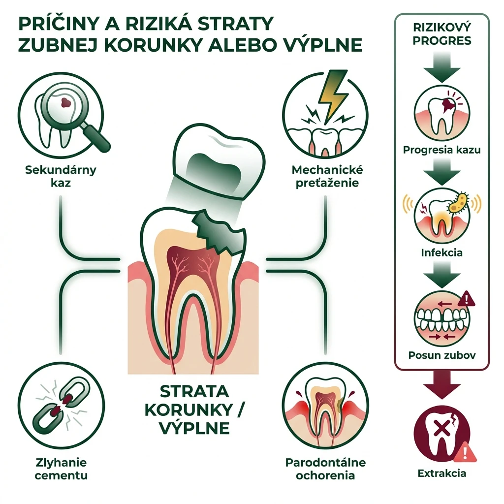 Príčiny uvoľnenia korunky